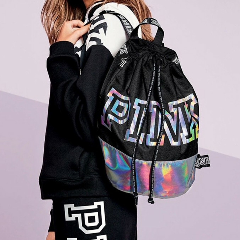 PINK Holo Drawstring Ripstop Backback - Picture 4 of 8